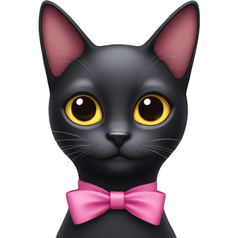 black cat with pink ribbon around neck emoji