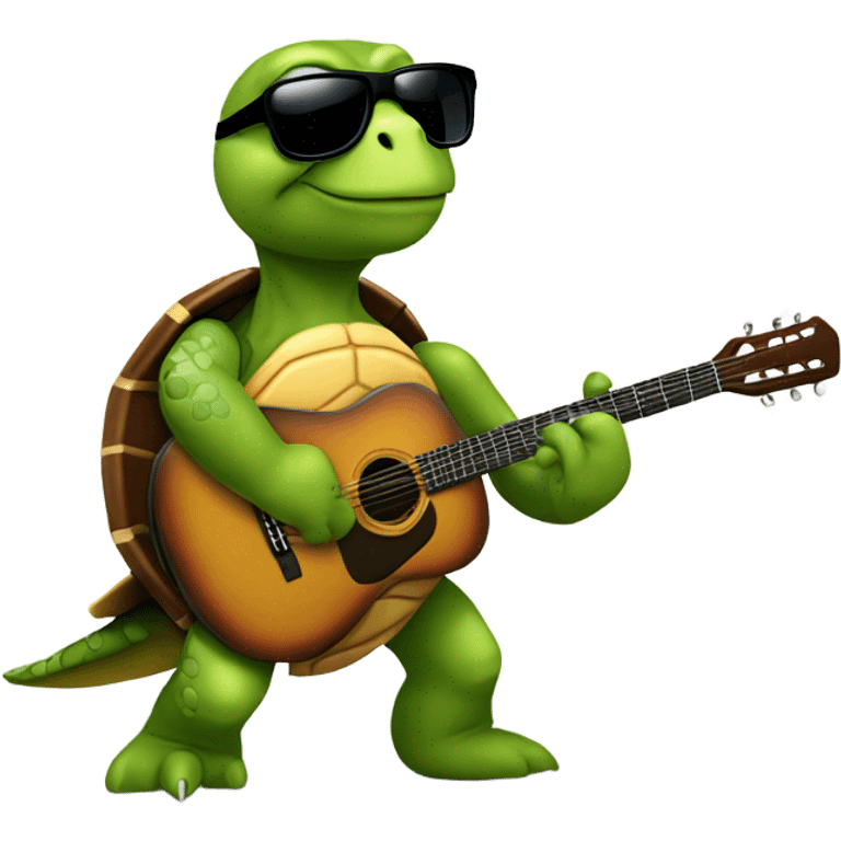 Turtle wearing sunglasses playing guitar emoji