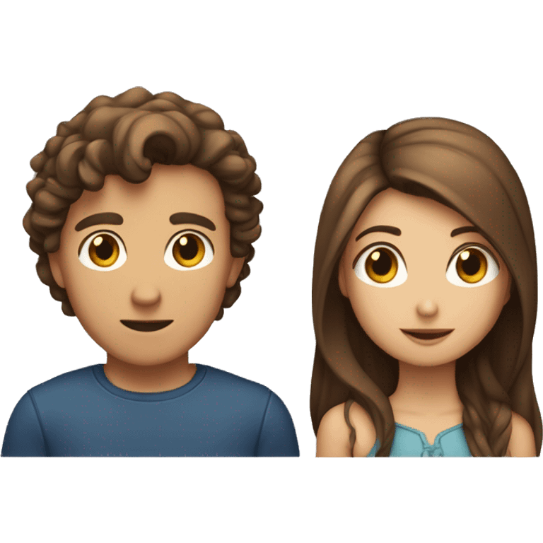 Girl with long straight brown hair facing a guy with short curly brown hair emoji