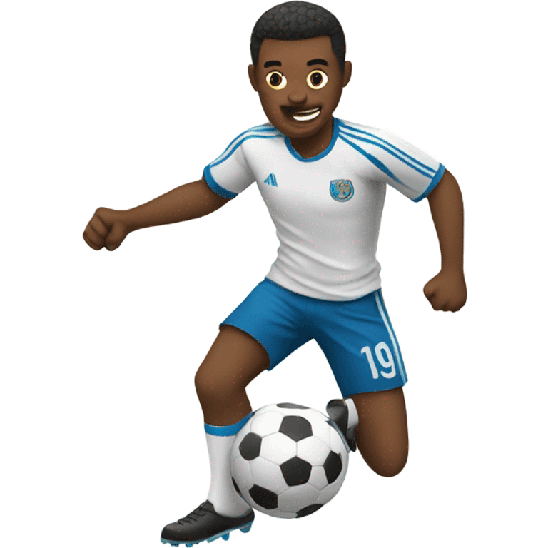 Man with 5 legs kicking a soccer ball emoji