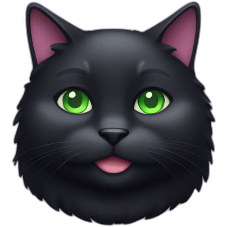 happy black fat cat whith green eyes and purple collar emoji