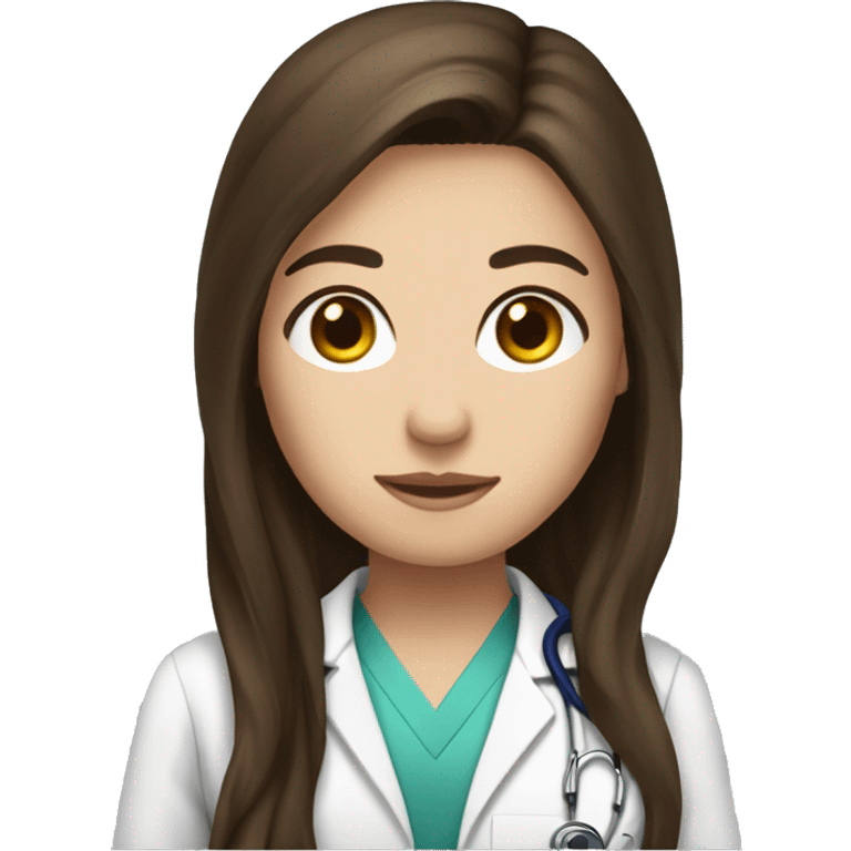 Brunette long hair, doctor, fair skin, black eye color emoji