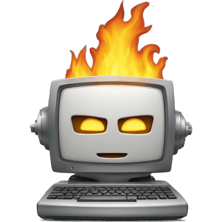 a burning computer robot emoji