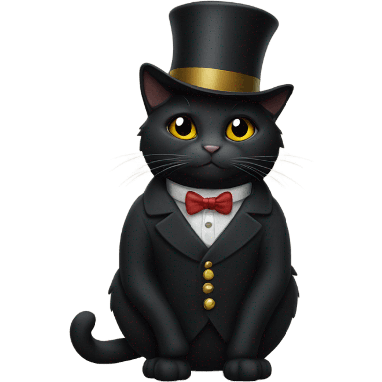 Black cat with a top hat and coat emoji