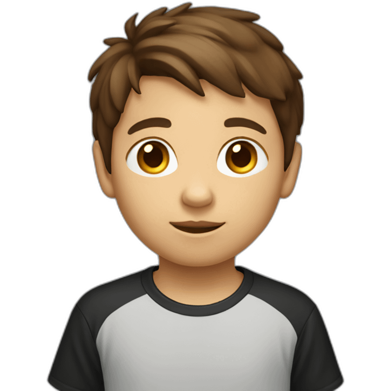 10 year old brown haired boy with linux tshirt emoji