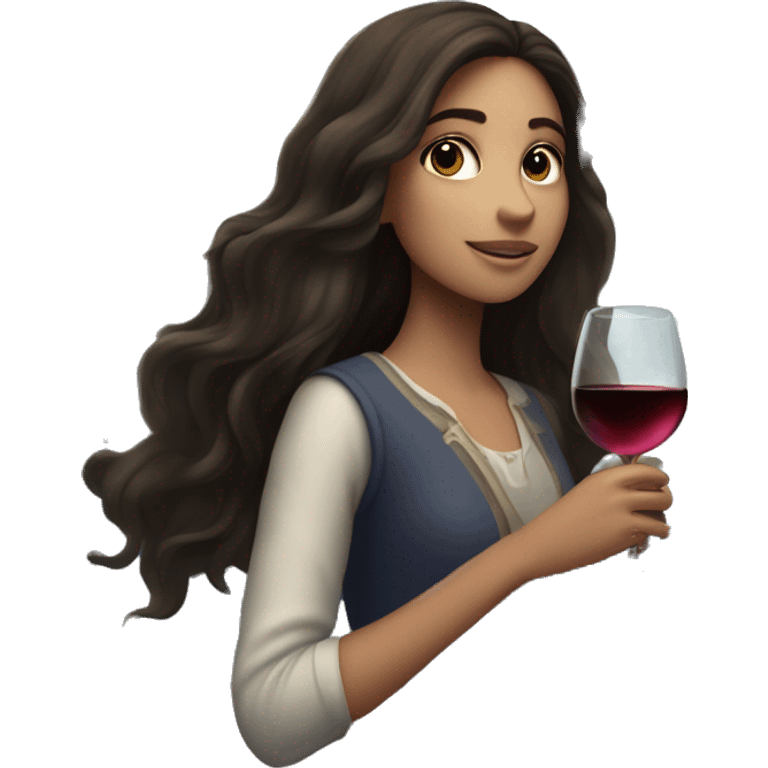 Long-haired Brunette Girl under starry moonlight with wineglass in hand emoji