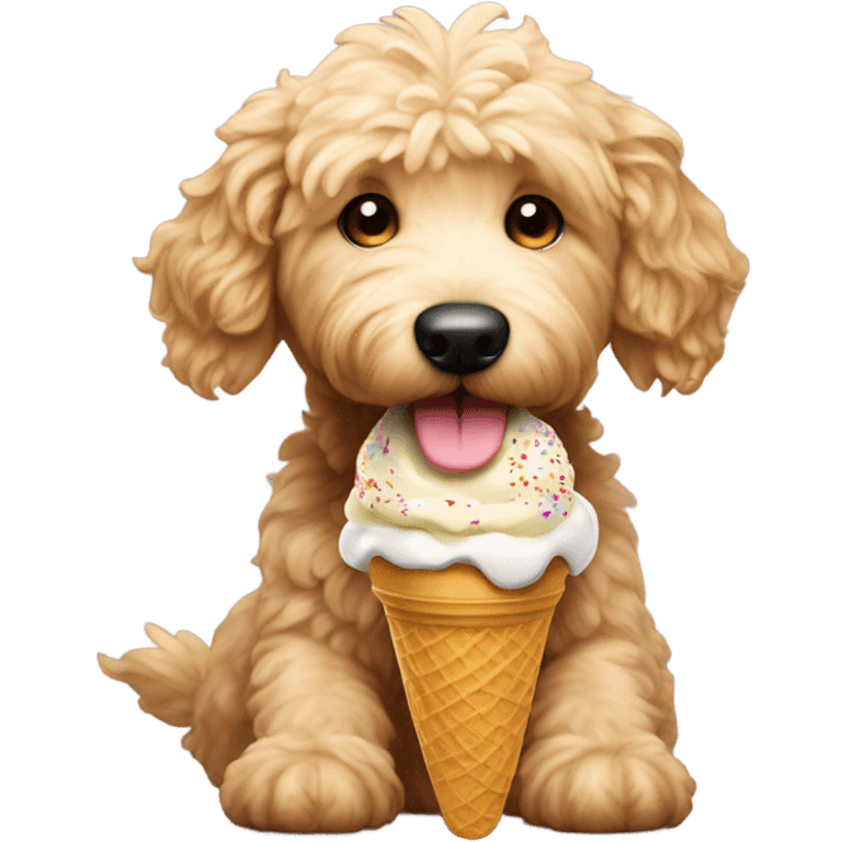 Mini golden doodle dog eating ice cream emoji