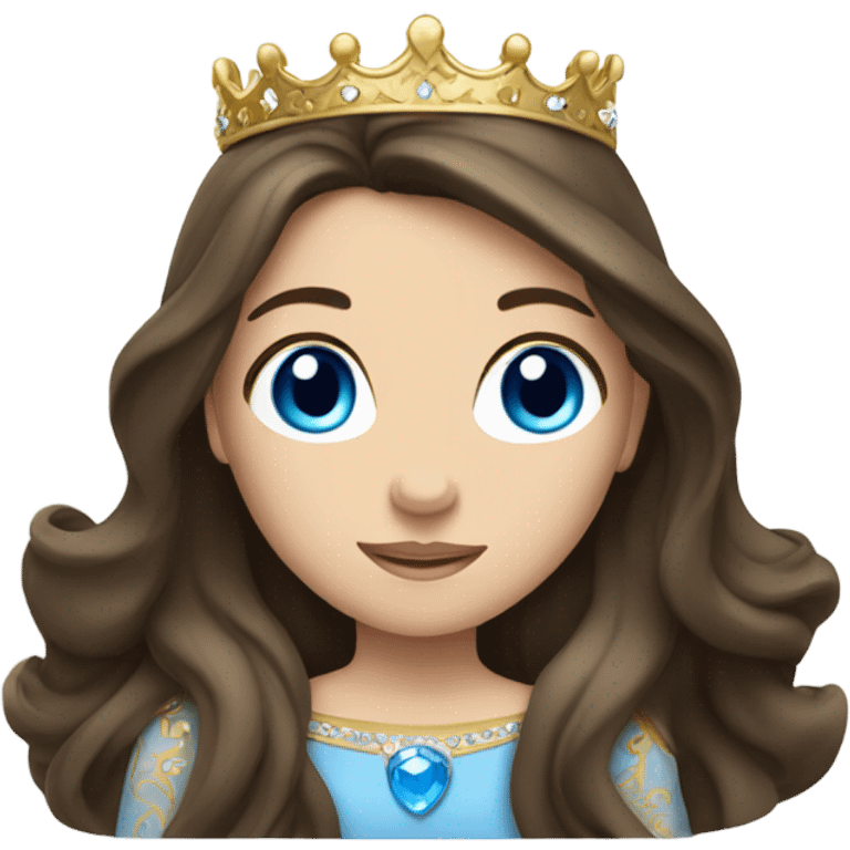 Brunette princess with long hair blue eyes wearing a crown  emoji