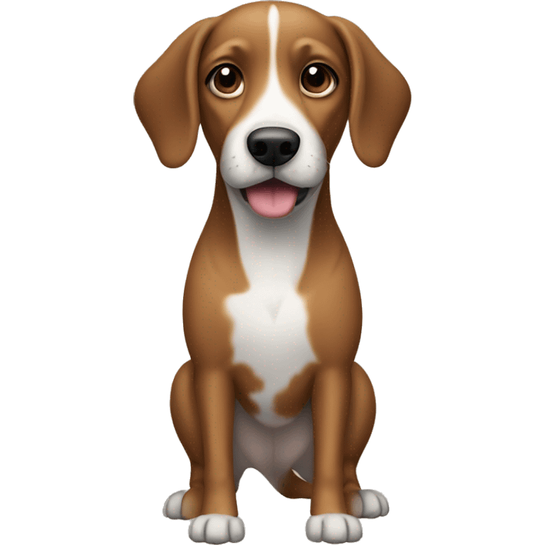 brown dog with black lines, long legs, a white spot on the muzzle and legs emoji