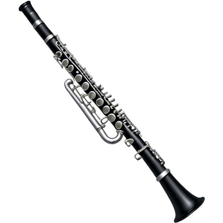 Cinematic Realistic Clarinet, deep black body with gleaming silver keys, rich warm lighting catching every intricate detail, slightly worn mouthpiece adding authenticity, glowing with a timeless and sophisticated presence. emoji