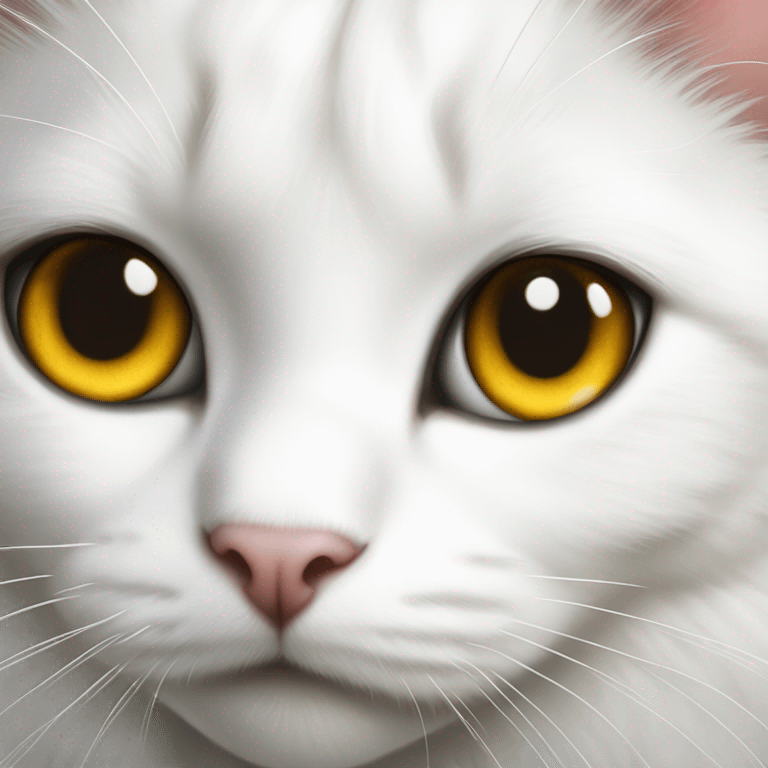 realistic cute white cat with black spot over eye golden eyes  emoji