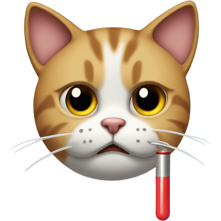 cat with sad face and a thermometer in its mouth emoji