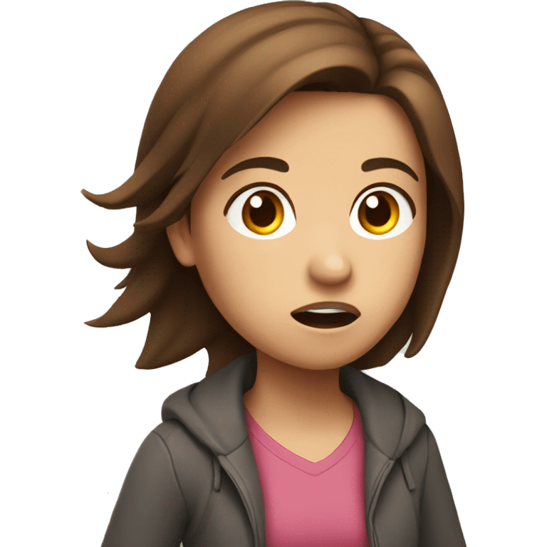 girl with brown hair running in a hurry with a worried look on her fac emoji