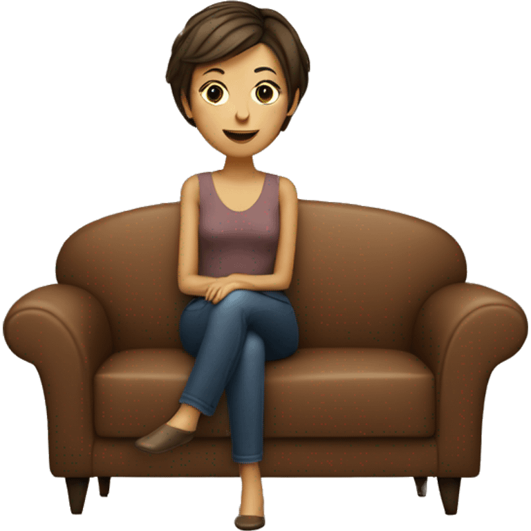 Short Haired Lady on a cosy brown couch  emoji