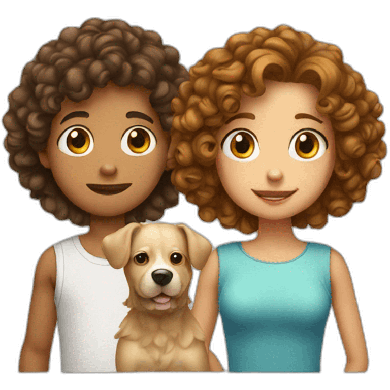 short hair boy with long hair girl with curly dog emoji