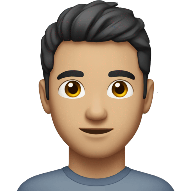 A head and shoulders shot of a 32 year old unknown man, with short black hair,   with brown eyes wearing a t-shirt. emoji