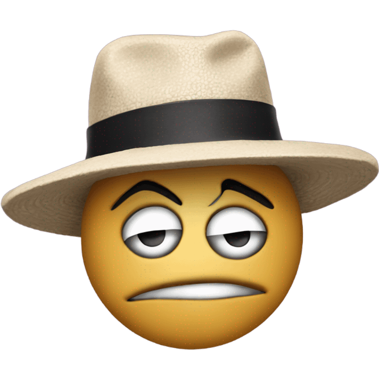 Giant frown face with a hat on that says SEC emoji