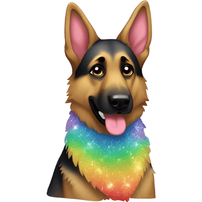 German shepherd with rainbow glitter fur emoji