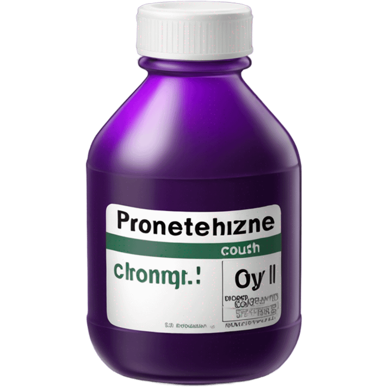 Purple cough syrup with the name "promethazine" emoji