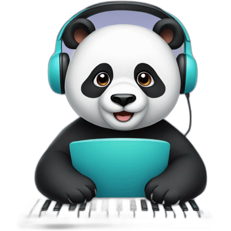 panda wearing a headset typing on the keyboard emoji