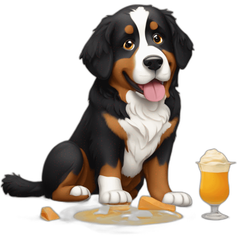 bernese mountain dog eating swiss fondue emoji