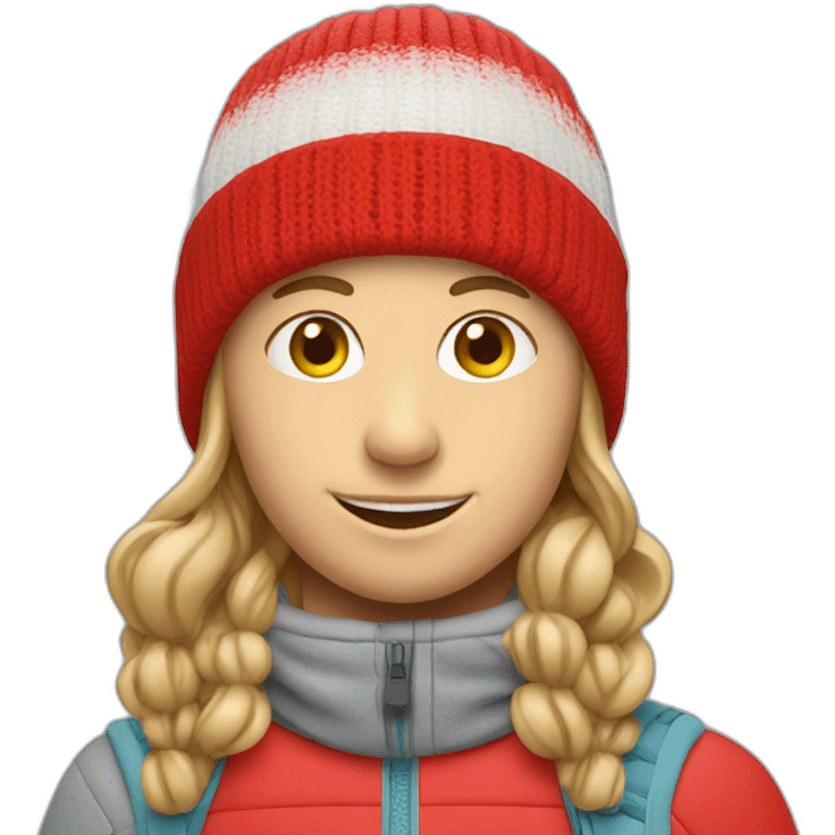 european skier wearing red bobble beany emoji