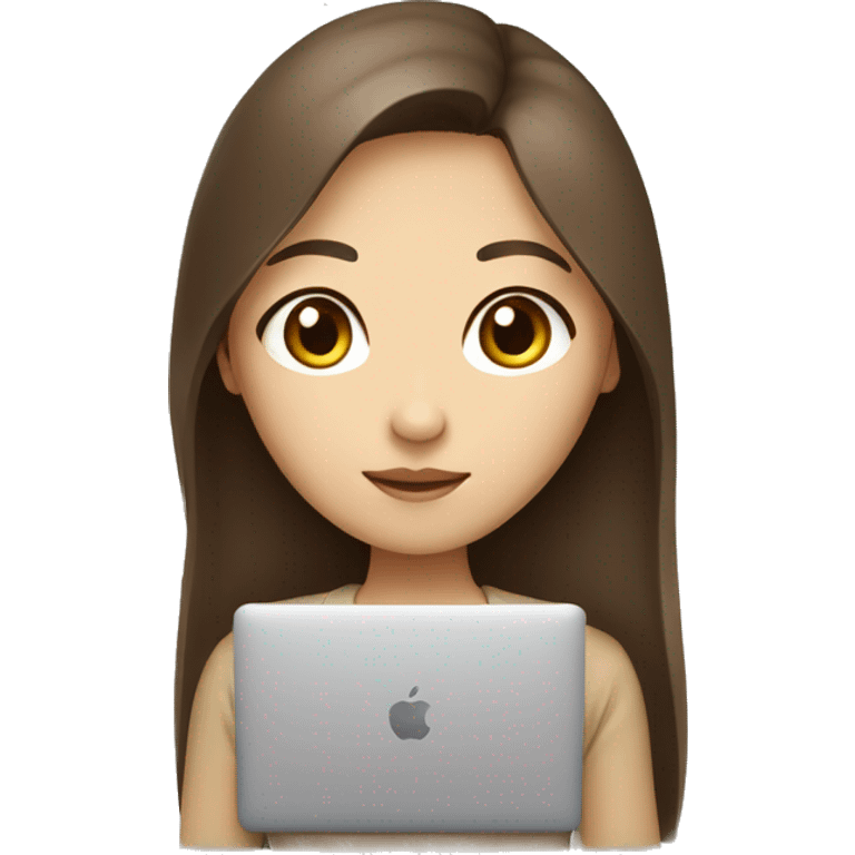 brown straight long Hair brown eyes korean girl with macbook emoji