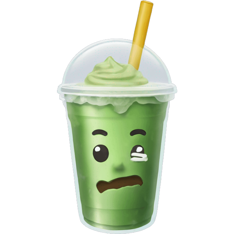 iced matcha in takeaway plastic cup with flat lid and straw emoji