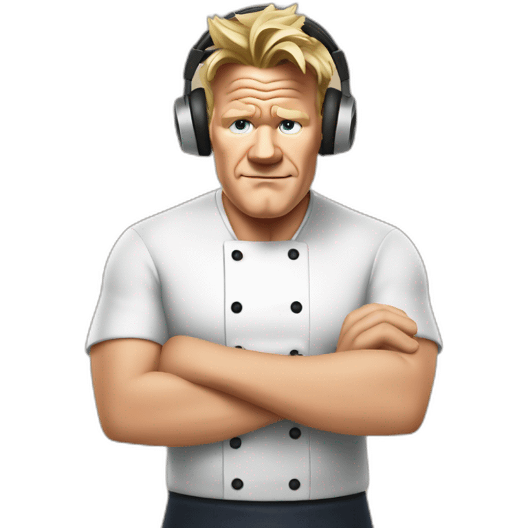 gordon ramsay listening with headphones, cooking emoji