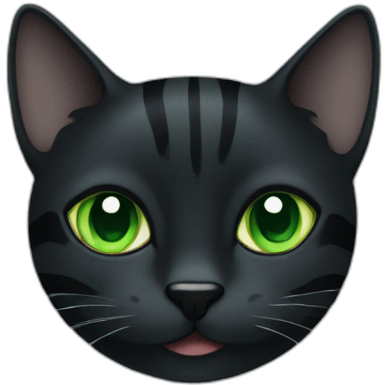 black cat with dark grey stripes and green eyes emoji