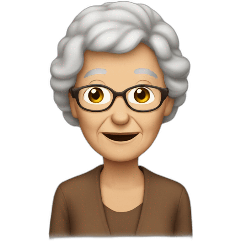 Old lady wearing brown clothes and a Mitch emoji