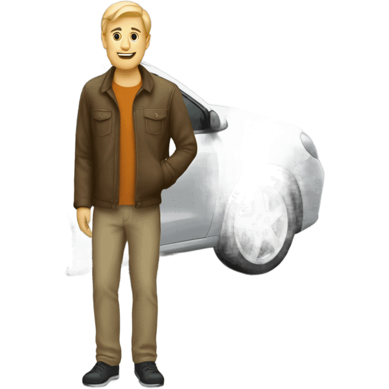 White man waiting near a car emoji