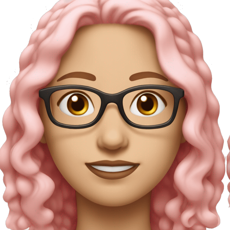 Caucasian woman with pastel pink, wavy hair, brown eyes and pink glasses ￼ emoji