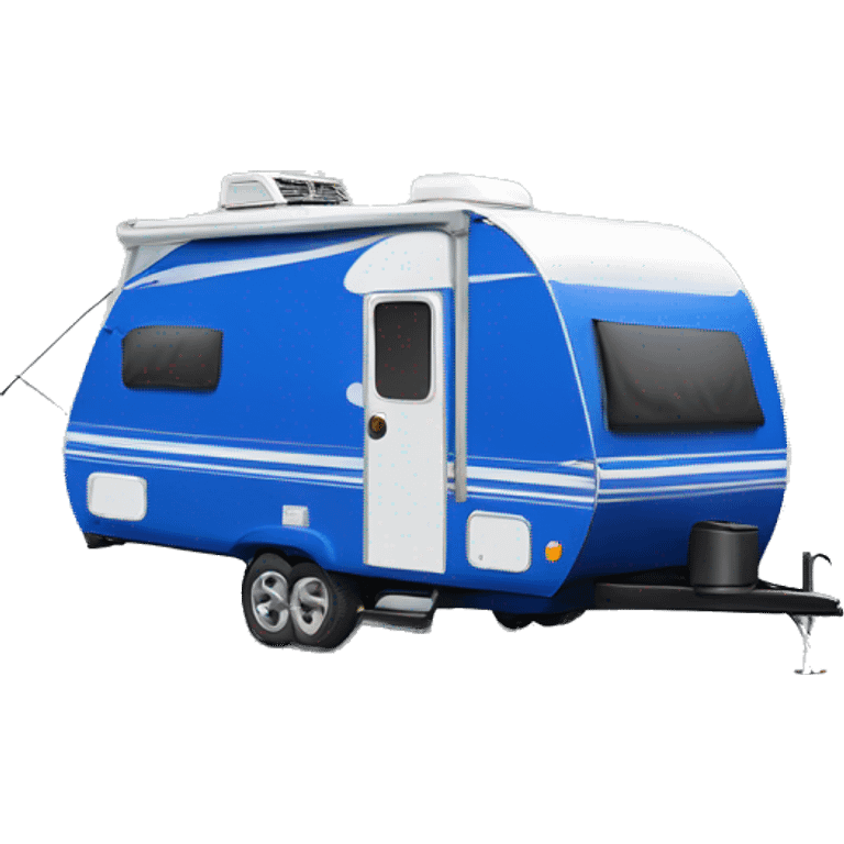 Realistic cobalt blue camping travel trailer isolated.  emoji