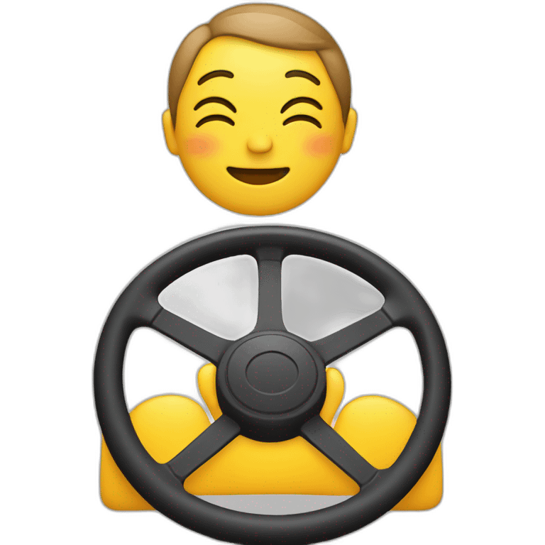 yellow emoji with one eye closed, holding a steering wheel in front with one hand emoji