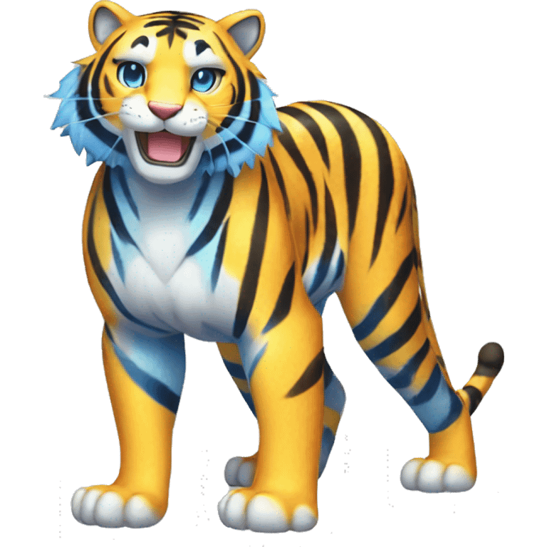 Colorful Shiny Kawaii Cute Blue-striped Tiger-Fakémon-Pokémon full body emoji