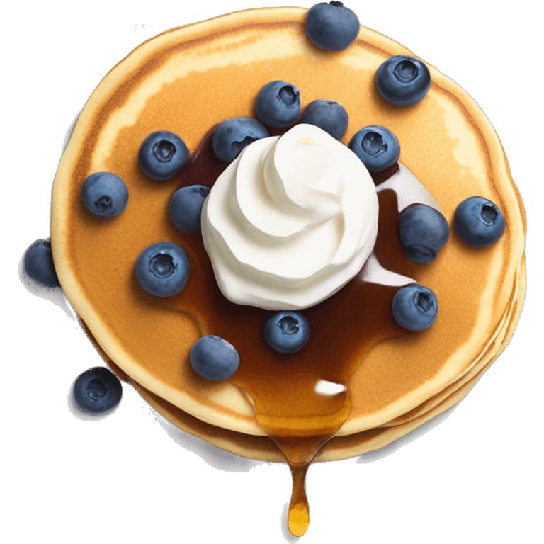 Pancake with syrup and whipped cream with blueberries emoji