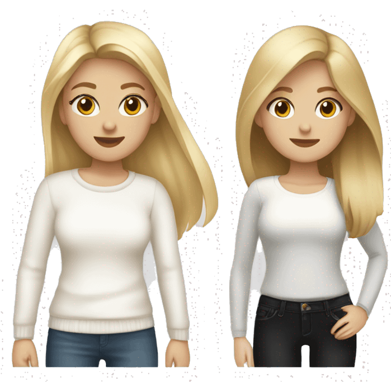 Two girls with black jeans and white pullover one blonde and one brown hair emoji