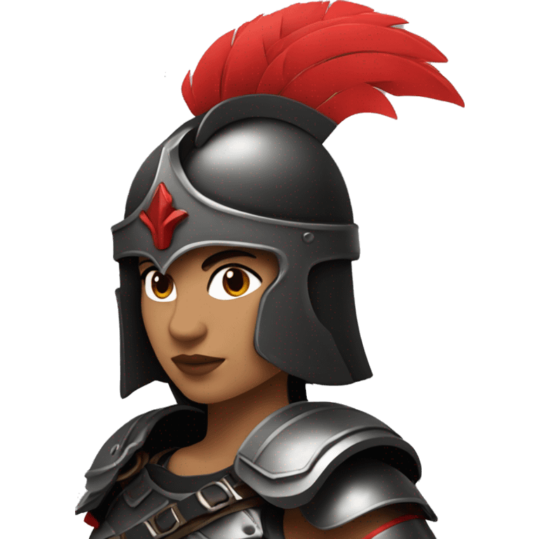 Fantasy spartan warrior female wearing detailed black armor with a red plumed helmet
 emoji