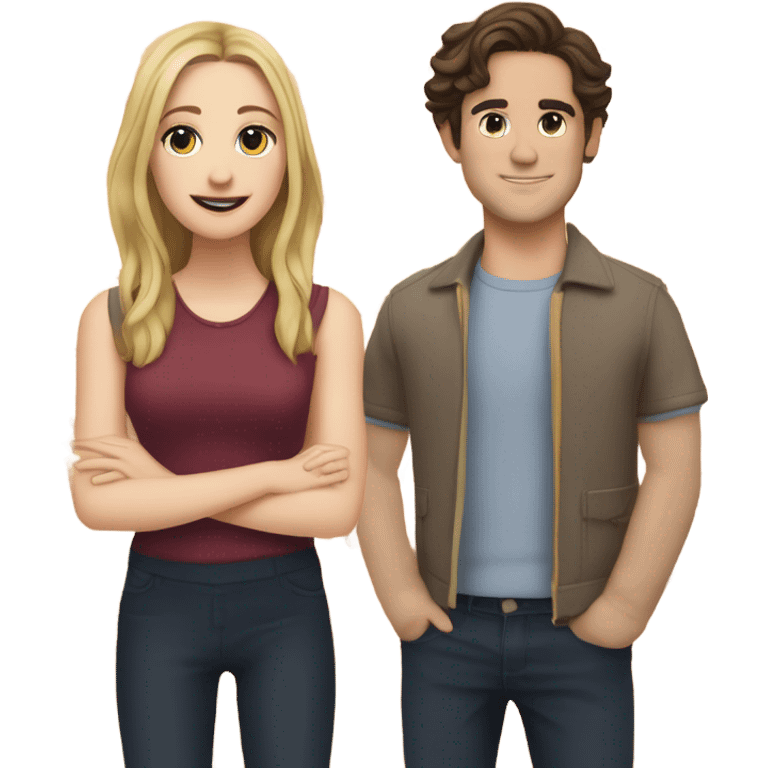 Brunette Victoria pedretti and blonde Henry caville in love emoji