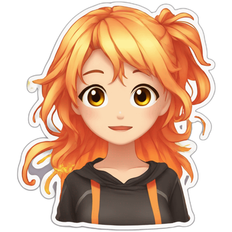 sticker pack in the anime style of a fiery girl with an emotion and corresponding text, neon outline, analyze the sticker pack and make the best sticker pack emoji