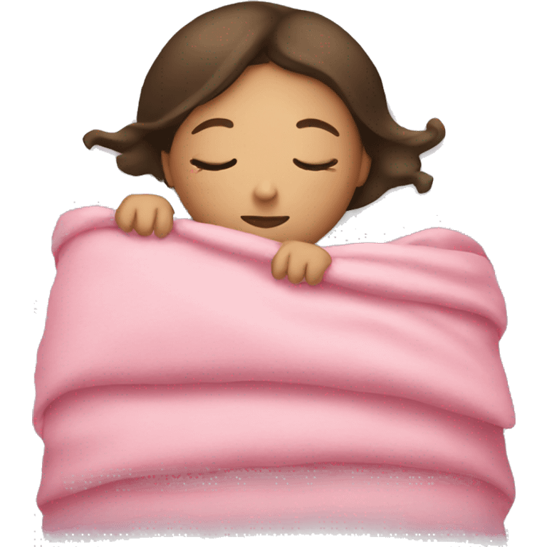 brunette girl sleeping with pink blanket emoji