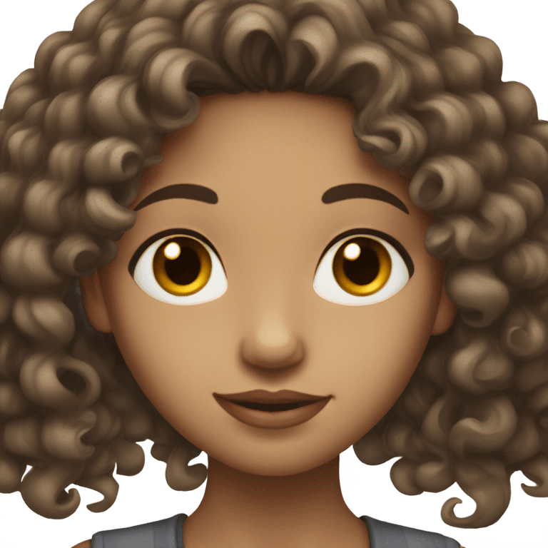 Light skin girl with long dark brown curly hair and black eyes emoji