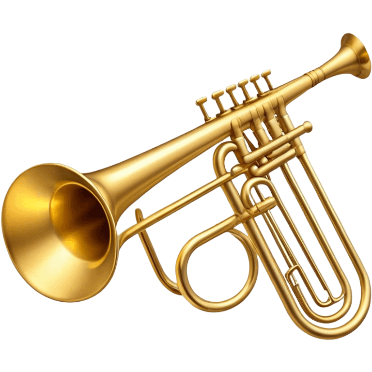 Cinematic Realistic Trombone, sleek brass slide extending dynamically, subtle scratches adding authenticity, warm golden reflections bouncing off the metal, glowing with a bold and resonant musical energy. emoji