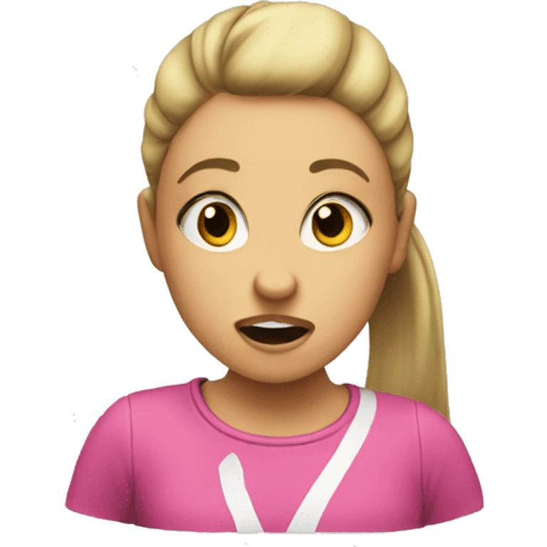 girl with a ponytail, mascara down her face with mouth open emoji