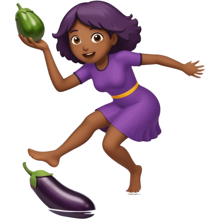 a black girl landing on water whilst eating an aubergine emoji