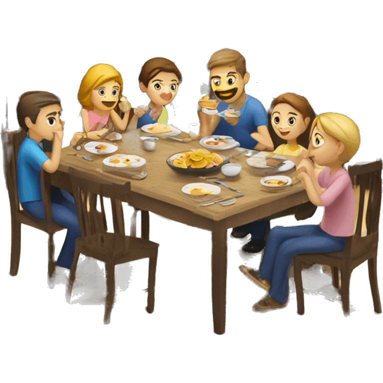 Caucasian family of 8 members eating breakfast at kitchen  emoji