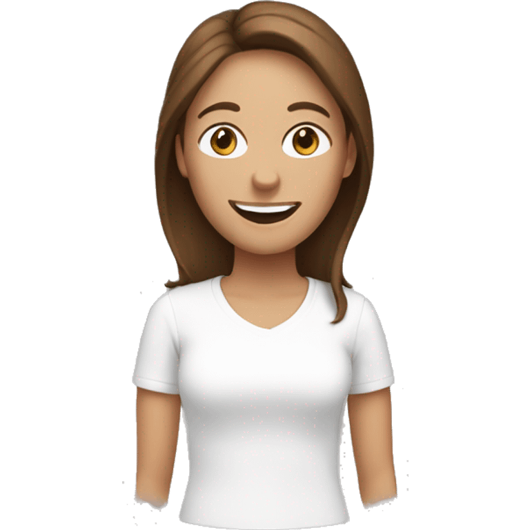 Smiling woman with brown hair and face mask emoji