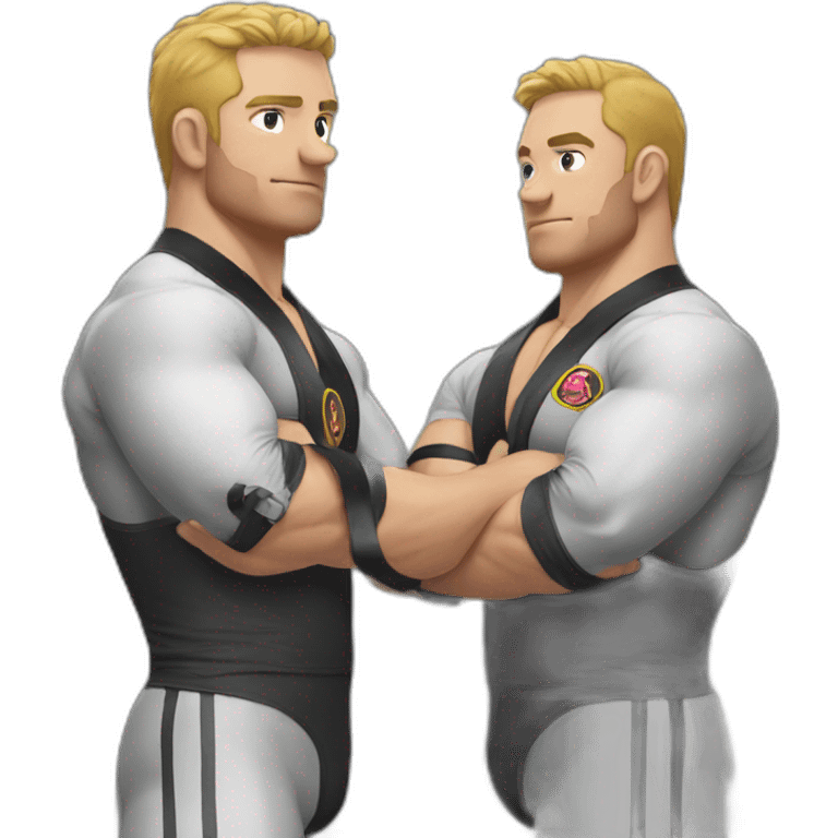 two wrestlers in a Collar-Elbow tie up emoji