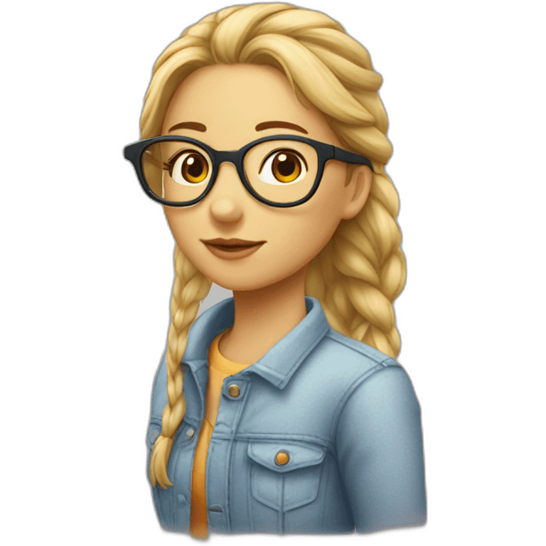 Fille avec des lunettes des cheveux châtains avec une queue de cheval et sweat emoji